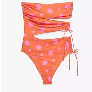 ZARA CUT-OUT SUN SWIMSUIT Orange XL NWT 2910/215